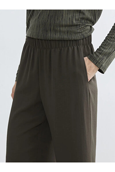 LC Waikiki Χακί ελαστικό γυναικείο παντελόνι με φαρδύ πόδι