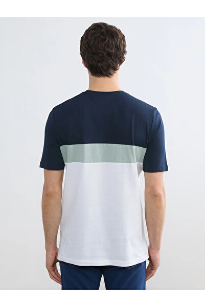 LC Waikiki White Crew Neck Color Block Combed Cotton Men's T-Shirt