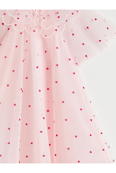 LC Waikiki Ροζ Βρεφικό Φόρεμα Πριγκίπισσας για Κορίτσια με Κέντημα Καρδιάς στ...