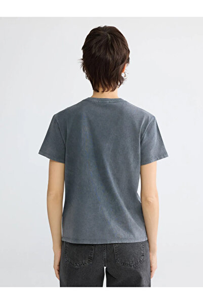 LC Waikiki Anthracite Crew Neck Star Printed Women's T-Shirt