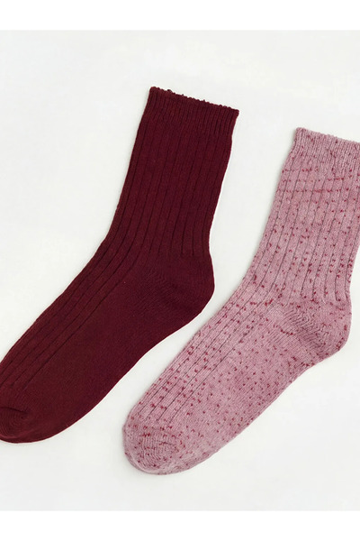 LC Waikiki Pink Patterned Women's Knitwear Socks 2-Piece