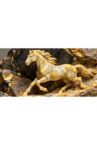 VeliumCraft Tablou Canvas Cal golden marble, 120x60 cm, animal, stil pictura