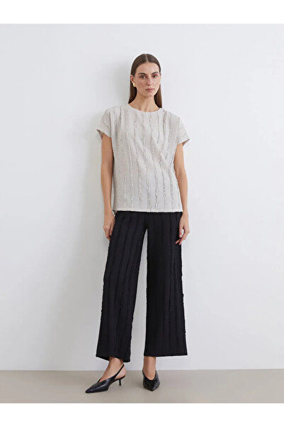 LC Waikiki Gray Crew Neck Textured Blouse