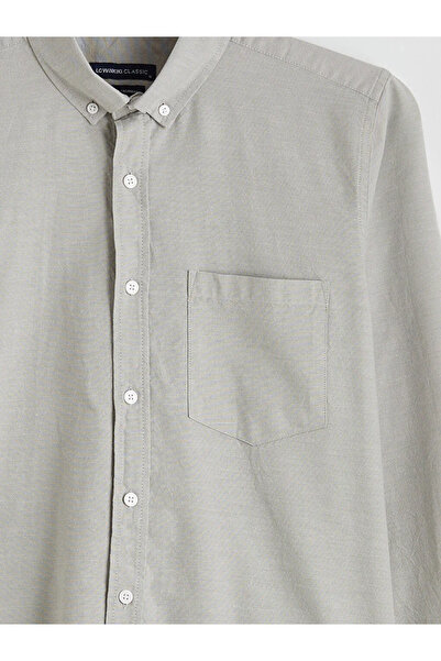 LC Waikiki Γκρι ανδρικό πουκάμισο Oxford σε κανονική γραμμή