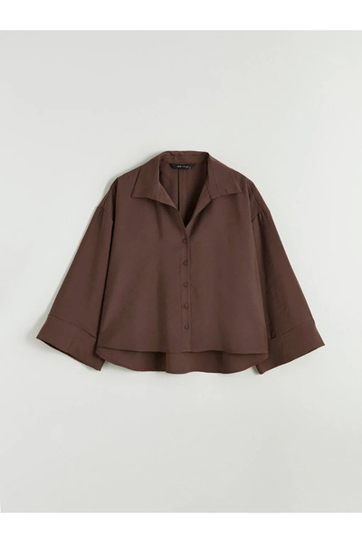 LC Waikiki Καφέ oversized Γυναικείο πουκάμισο