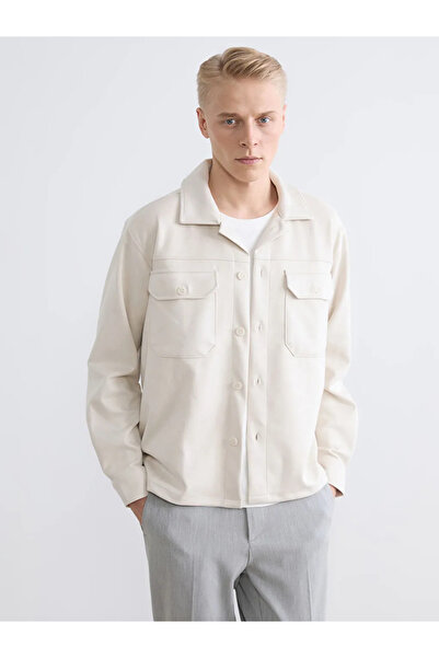 LC Waikiki Μπεζ ανδρικό πουκάμισο-τζάκετ κανονικής εφαρμογής