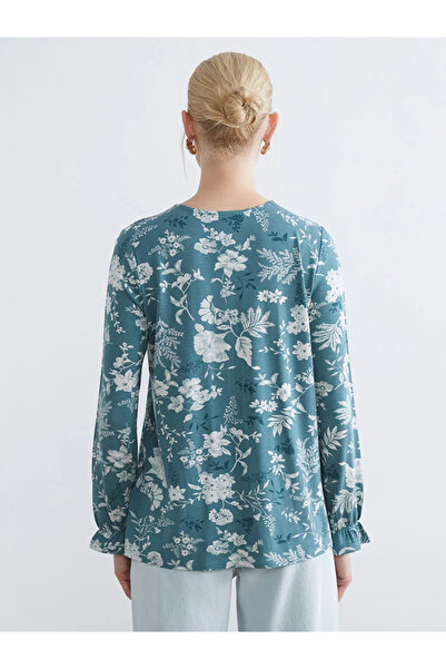 LC Waikiki Blue Crew Neck Patterned Blouse