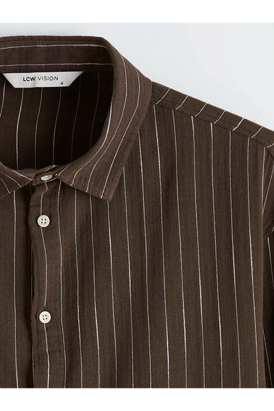 LC Waikiki Brown Regular Fit Striped Men's Muslin Shirt