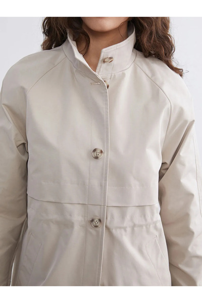 LC Waikiki Beige Mock Neck Women's Trench Coat
