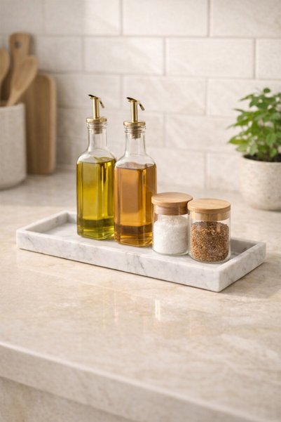 Marbello 30X12 cm Marble Tray |   Decorative Organizer, Bathroom & Kitchen Organizer, Perfume & Coffee Tray