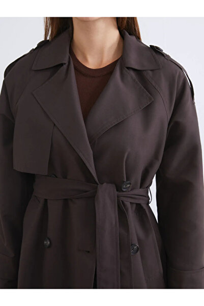 LC Waikiki Brown Double-Breasted Collar Women's Trench Coat