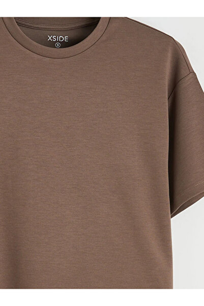 LC Waikiki Καφέ Γυναικείο T-Shirt Oversize με λαιμόκοψη Crew Neck και απαλή υφή