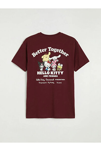 LC Waikiki Burgundy crew neck hello kitty Printed women's t-shirt