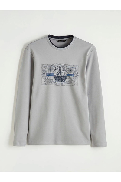LC Waikiki Gray Crew Neck Printed Men's Sweatshirt