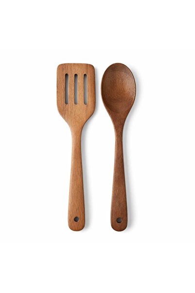 Durina Living طقم ملعقة وملعقة مسطحة من خشب الأكاسيا الطبيعي - طقم تقديم