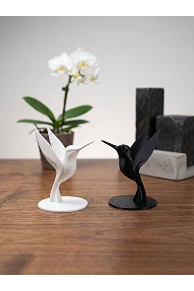 Decorius Minimalist Geometrik Kolibri (Sinek Kuşu) Biblo Seti - Siyah & Beyaz...