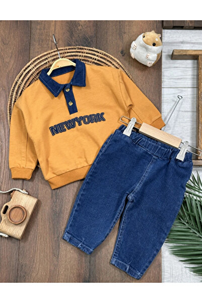 Bolly Baby Newyork Polo Yaka Likralı Kot Pantolon Erkek Bebek Takım