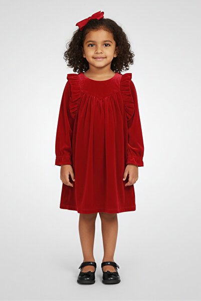 Hamleys Toddlers Girl Textured Party Dress, Dark Red
