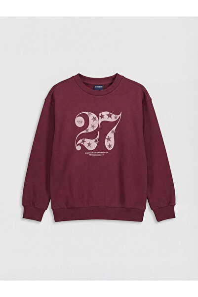 LC Waikiki Μπλούζα φούτερ για κορίτσια με στάμπα και λαιμόκοψη με σχέδιο δαμά...