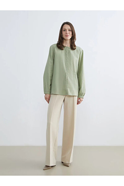 LC Waikiki Green Judge Collar Ruffled Blouse