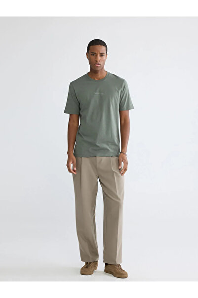 LC Waikiki Khaki Crew Neck Printed Combed Cotton Men's T-Shirt