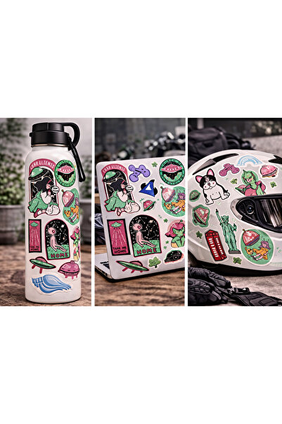 Limitless Design Uzay & Alien Sticker Seti 22x30 cm – Sevimli UFO ve Uzay Tem...