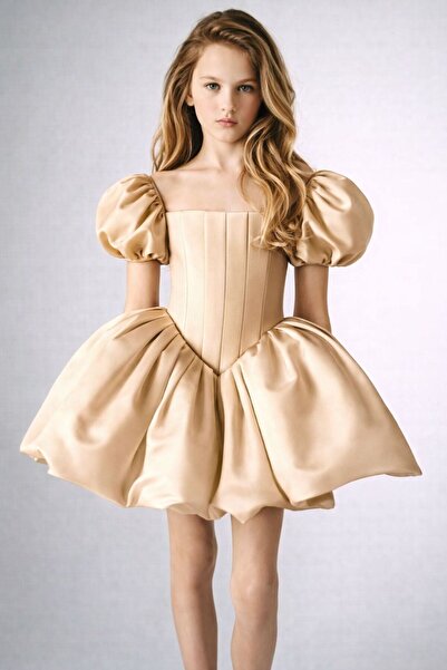 FKB FOR KIDS BABY Girl's Balloon Sleeve Corset Detailed Princess Dress