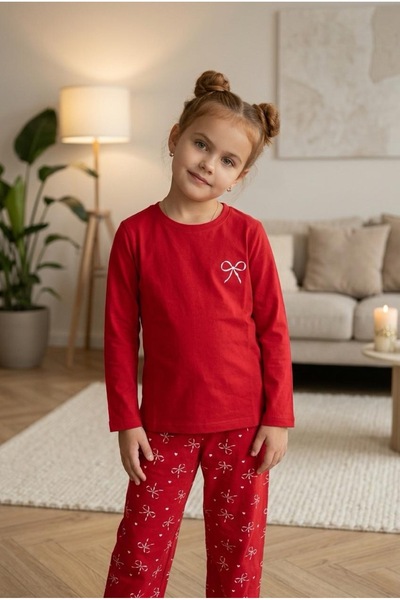 Nouval Sowa Mini Ribbon Cotton Children's Pajama Set – Red