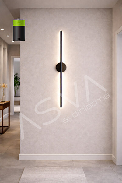 asva aydınlatma Siyah Modern Dekoratif Pilli Aç-Kapa BEYAZ Led 70Cm Aplik Pil...