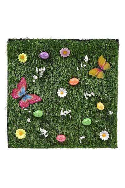 OEM Easter Decorative Grass with Butterflies Flowers & Glitter Eggs 30x30cm