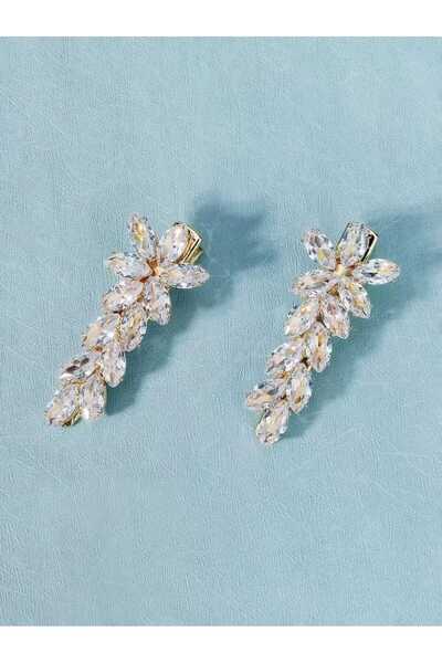 Ümaks Silvers Gold Crystal Marquise Stone Leaf Figured Gold Side Claw Hair Cl...