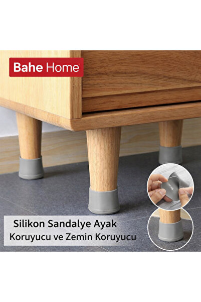 bahe home Gri Silikon Sandalye Ayak Koruyucu 1 Adet Zemin Çizmez Kaydırmaz Se...