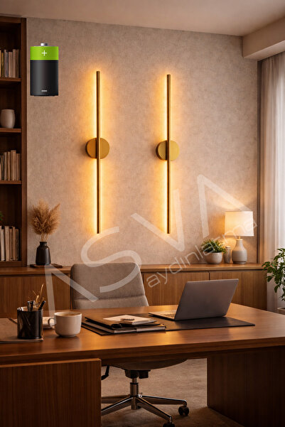 asva aydınlatma 2 Li 70 cm Ortadan Taslı Pilli Aplik Amber Led Eskitme Gold K...