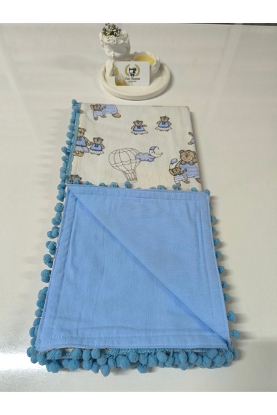 Esin Tasarımçeyizevi Double-Sided 100% Cotton Pompom Flannel Baby Blanket 100...