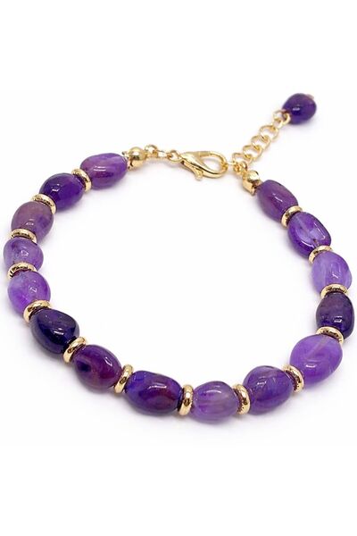Agatella Tasarım Ametist Natural Stone Bracelet with Tımbıl Cut Steel Chain A...