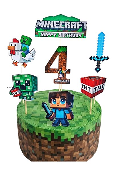 telaşe memuru Minecraft Pasta Süsü ve Minecraft Temalı 4 Yaş Doğum Günü Konse...