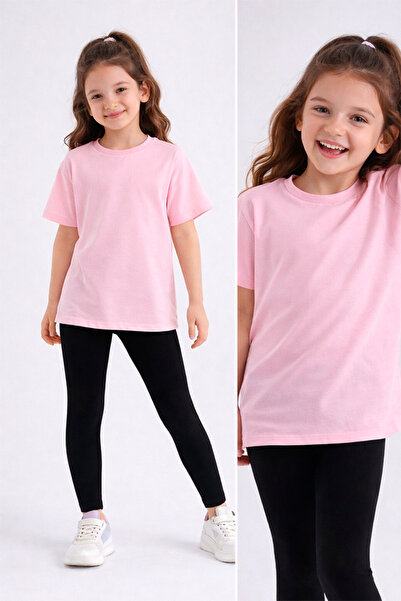 genosha طقم بنطلون ضيق وتي شيرت للفتيات/ طقم الأم والابنة بدون طباعة