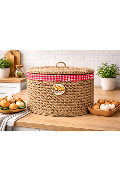 Bohem studio Jüt El Örgüsü 2 Bölmeli Patates & Soğan Sepeti (Kapaklı)