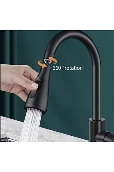 Kenpool Siyah Gri 360° Dönebilen Tasarruflu Mutfak Lavabo 3 Mod Yağmur Püskür...