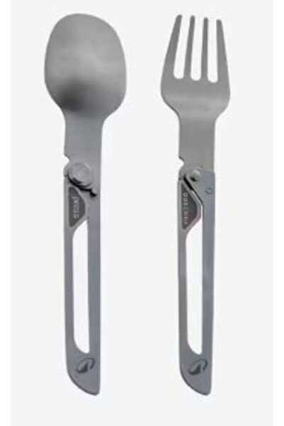 OEM Set of 2 folding cutlery, fork and spoon, stainless steel camping