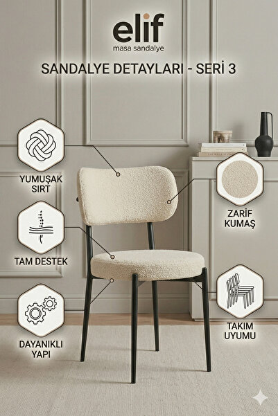 ELİF SANDALYE Round Sandalye – Modern Ergonomik Tasarım,Kumaş Döşemeli,Metal ...