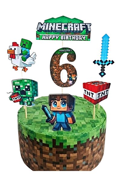 telaşe memuru Minecraft Pasta Süsü ve Minecraft Temalı 6 Yaş Doğum Günü Konse...