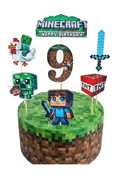 telaşe memuru Minecraft Pasta Süsü ve Minecraft Temalı 9 Yaş Doğum Günü Konse...