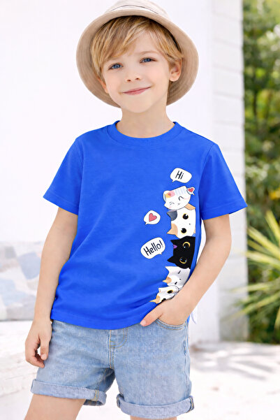 ArtYus Hello Cat Printed Unisex Kids' T-Shirt – Cotton Fun Graphic T-Shirt