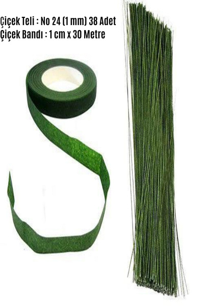 ASL ArtPaper Çiçek Teli Yeşil No: 24 (1 mm) 38 Adet 60 cm ve Yeşil Çiçek Band...