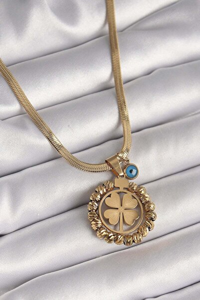 Inure Jewelry 316L الصلب الذهب اللون سلسلة الإيطالية دوريكا البرسيم نموذج عين...