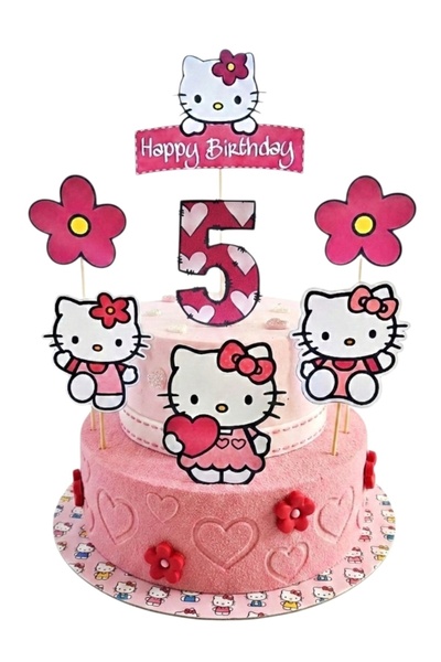 telaşe memuru مرحبا كيتي زينة الكيك ومفهوم عيد الميلاد الخامس لكيتي - طباعة ع...