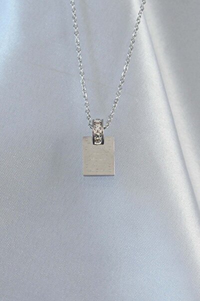 Inure Jewelry 316L سلسلة فولاذية فضية اللون حجر الزركون قلادة رسالة حب
