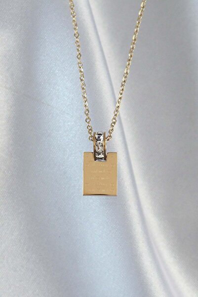Inure Jewelry 316L سلسلة الصلب لون الذهب الزركون حجر قلادة رسالة الحب