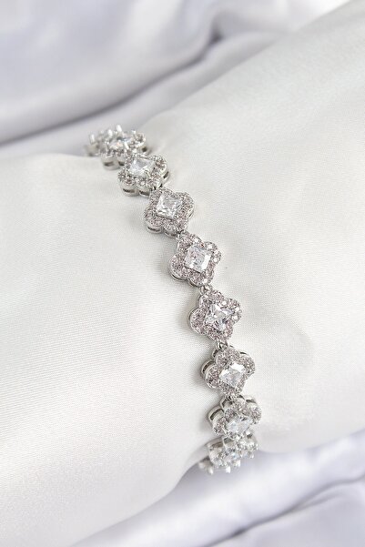 Inure Jewelry Brass Zircon Stone Clover Baguette Model Silver Color Vip Serie...